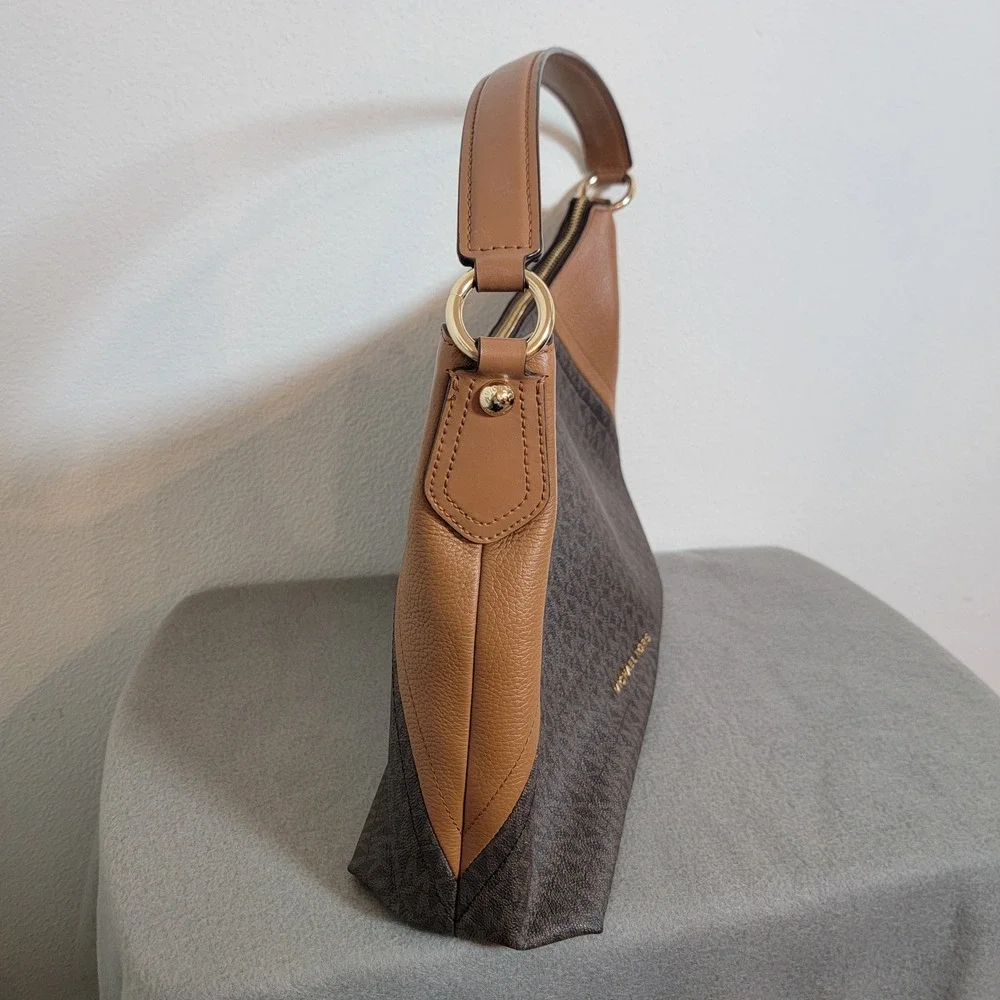 Michael Kors‎ Aria Large Brown Monogram Logo Large Hobo Shoulder Bag Leather